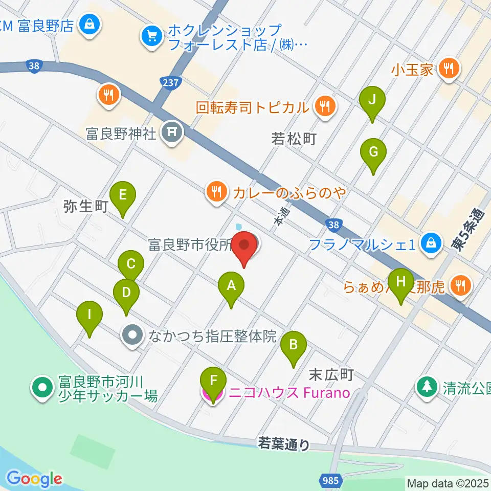 富良野文化会館サンエーホール周辺のホテル一覧地図