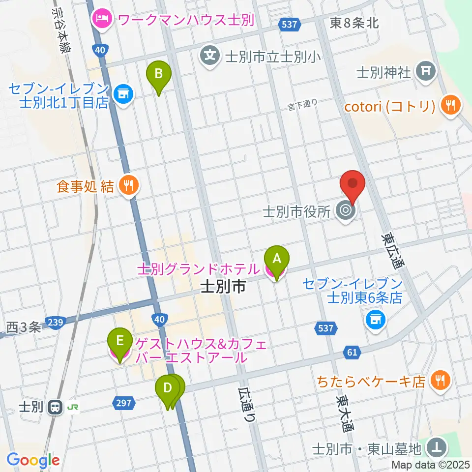 士別市民文化センター周辺のホテル一覧地図