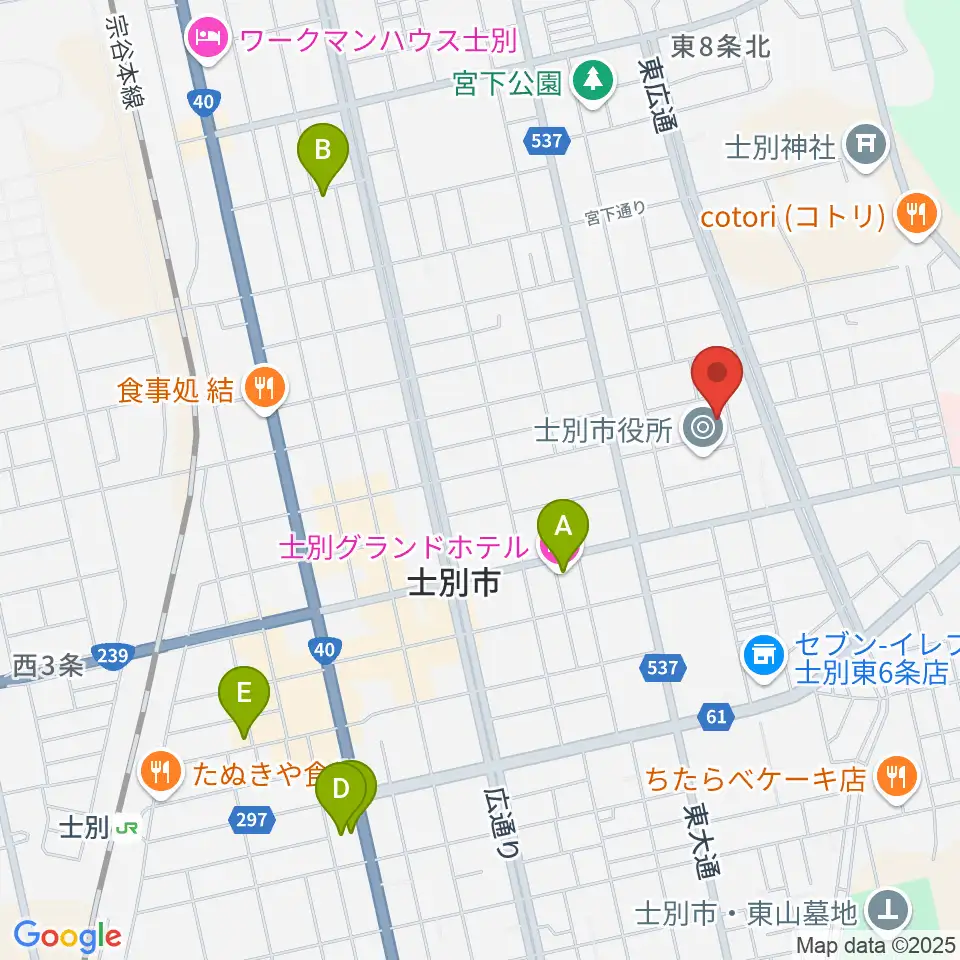 士別市民文化センター周辺のホテル一覧地図