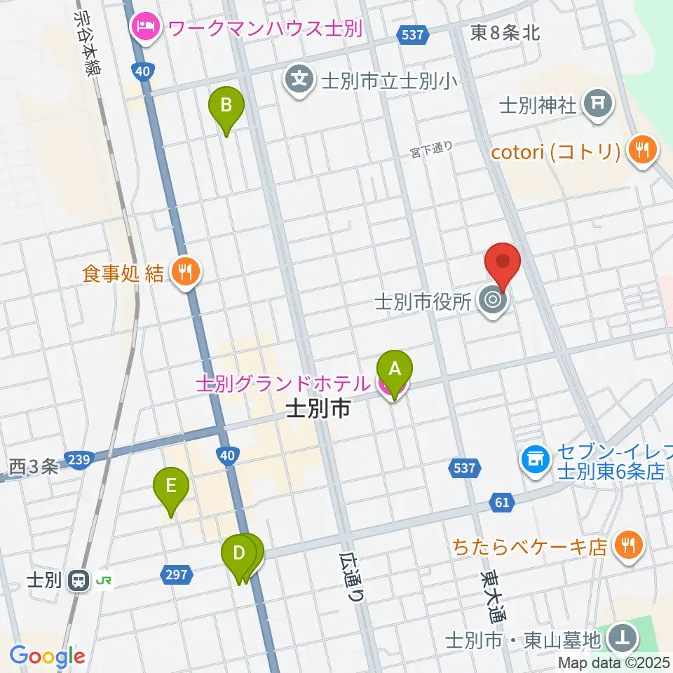 士別市民文化センター周辺のホテル一覧地図