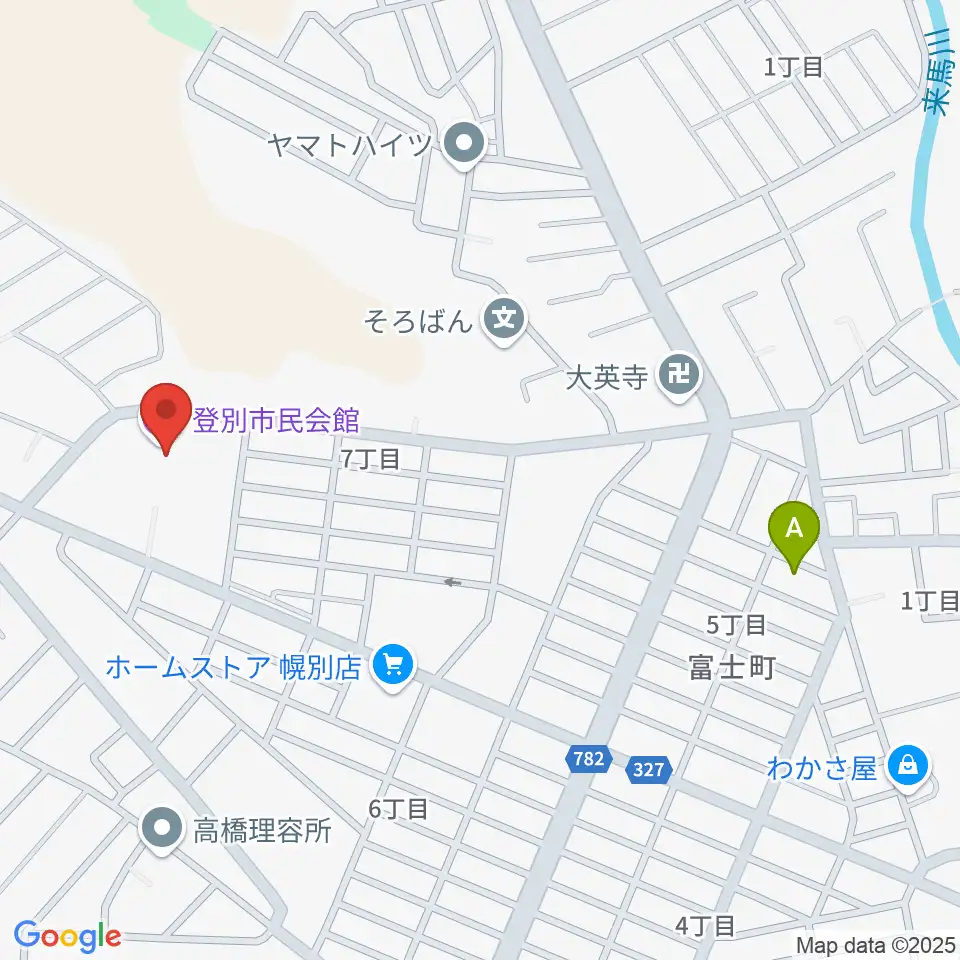 登別市民会館周辺のホテル一覧地図