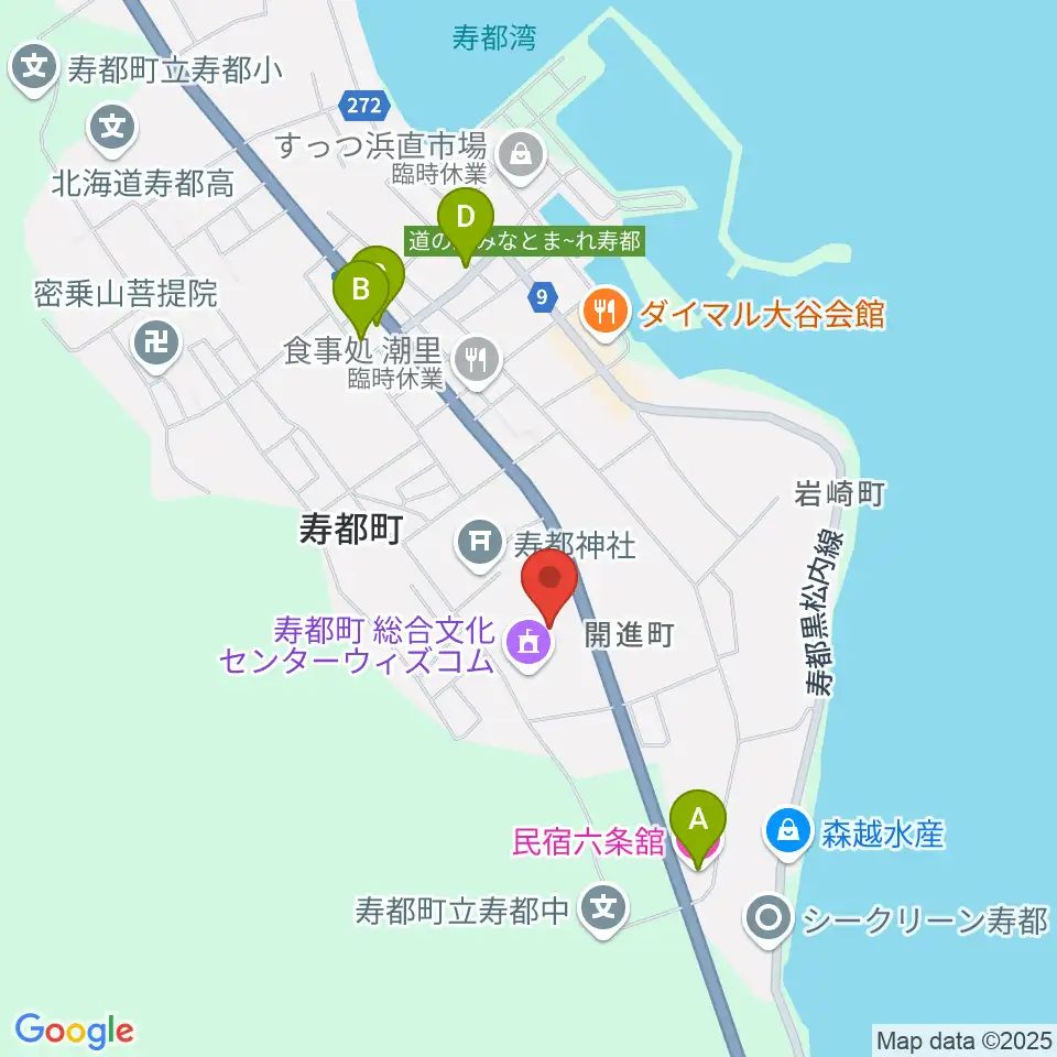 寿都町総合文化センター ウイズコム周辺のホテル一覧地図