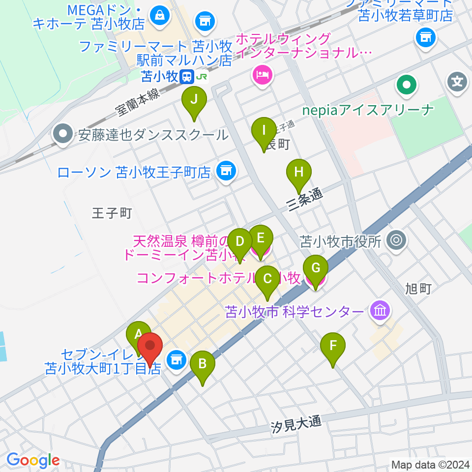 苫小牧市文化交流センター アイビー・プラザ周辺のホテル一覧地図