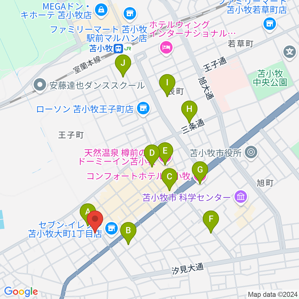 苫小牧市文化交流センター アイビー・プラザ周辺のホテル一覧地図