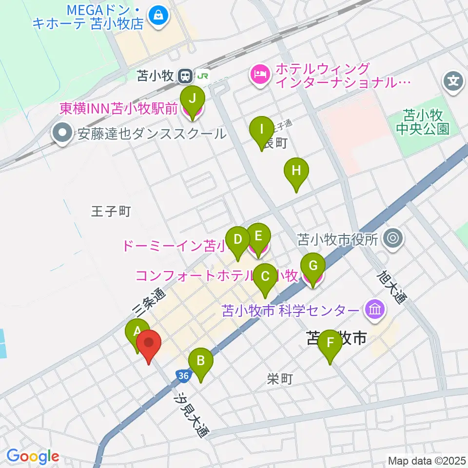 苫小牧市文化交流センター アイビー・プラザ周辺のホテル一覧地図
