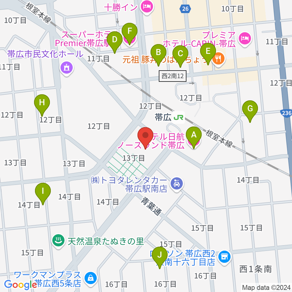 とかちプラザ レインボーホール周辺のホテル一覧地図