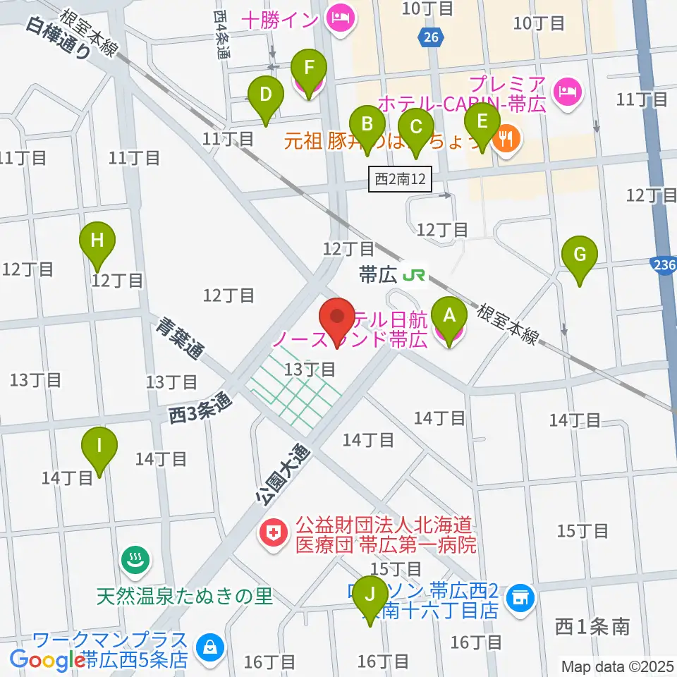 とかちプラザ レインボーホール周辺のホテル一覧地図