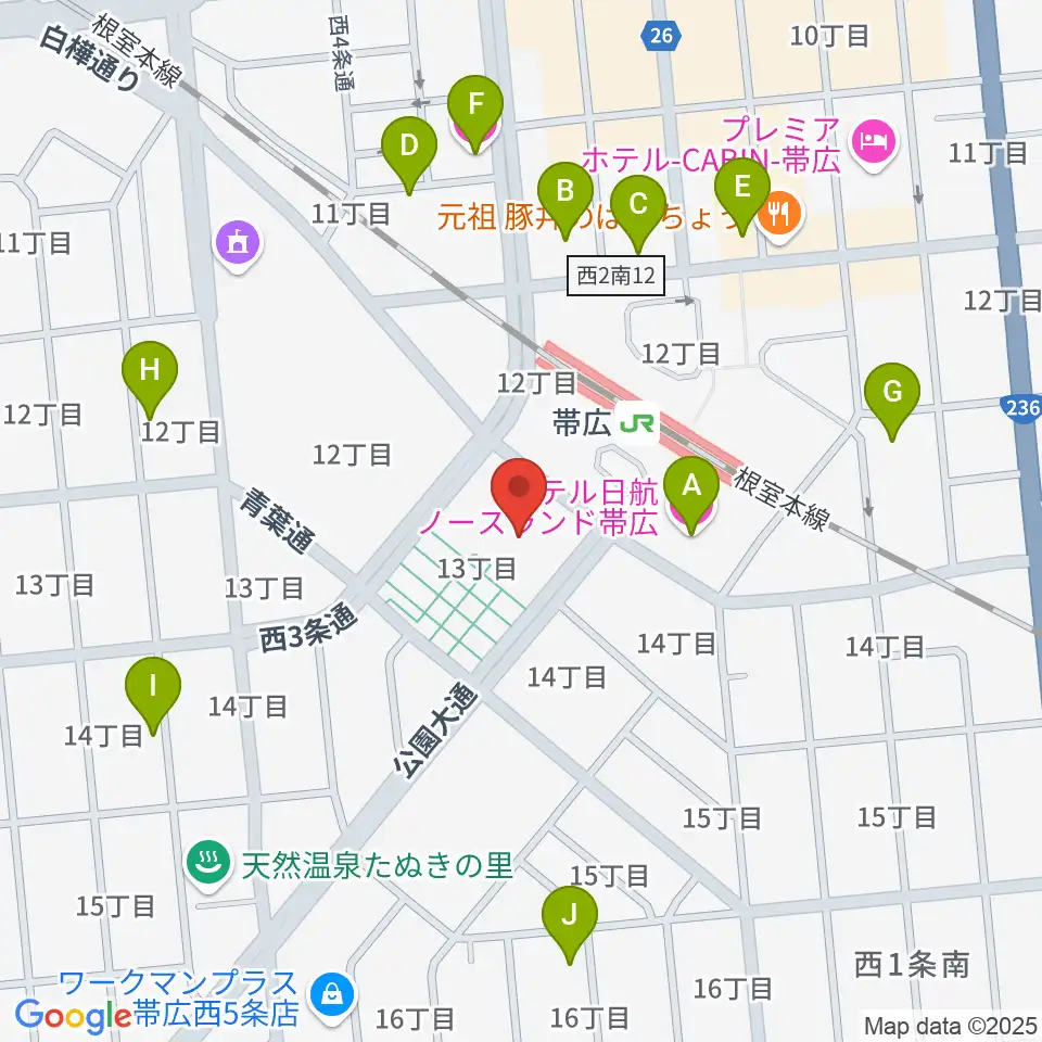とかちプラザ レインボーホール周辺のホテル一覧地図