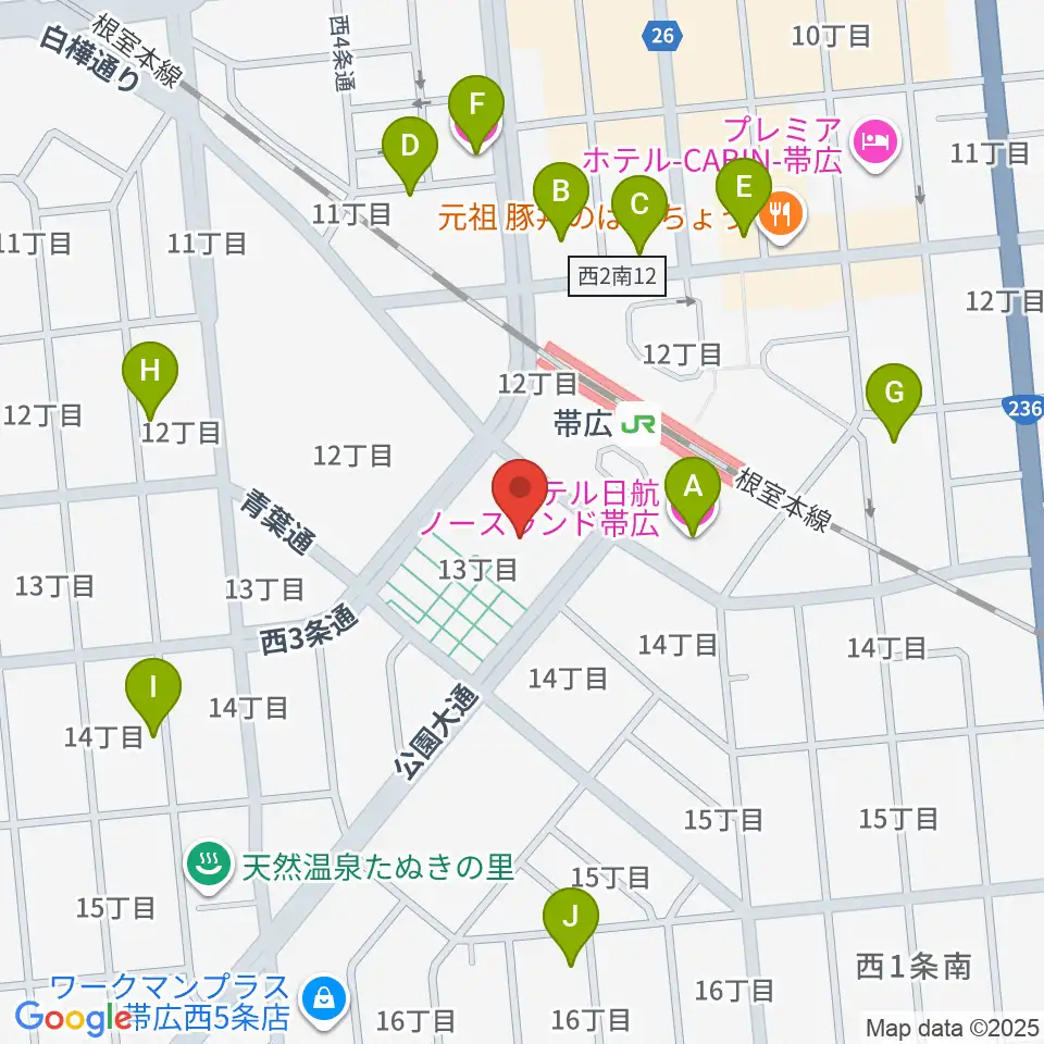 とかちプラザ レインボーホール周辺のホテル一覧地図