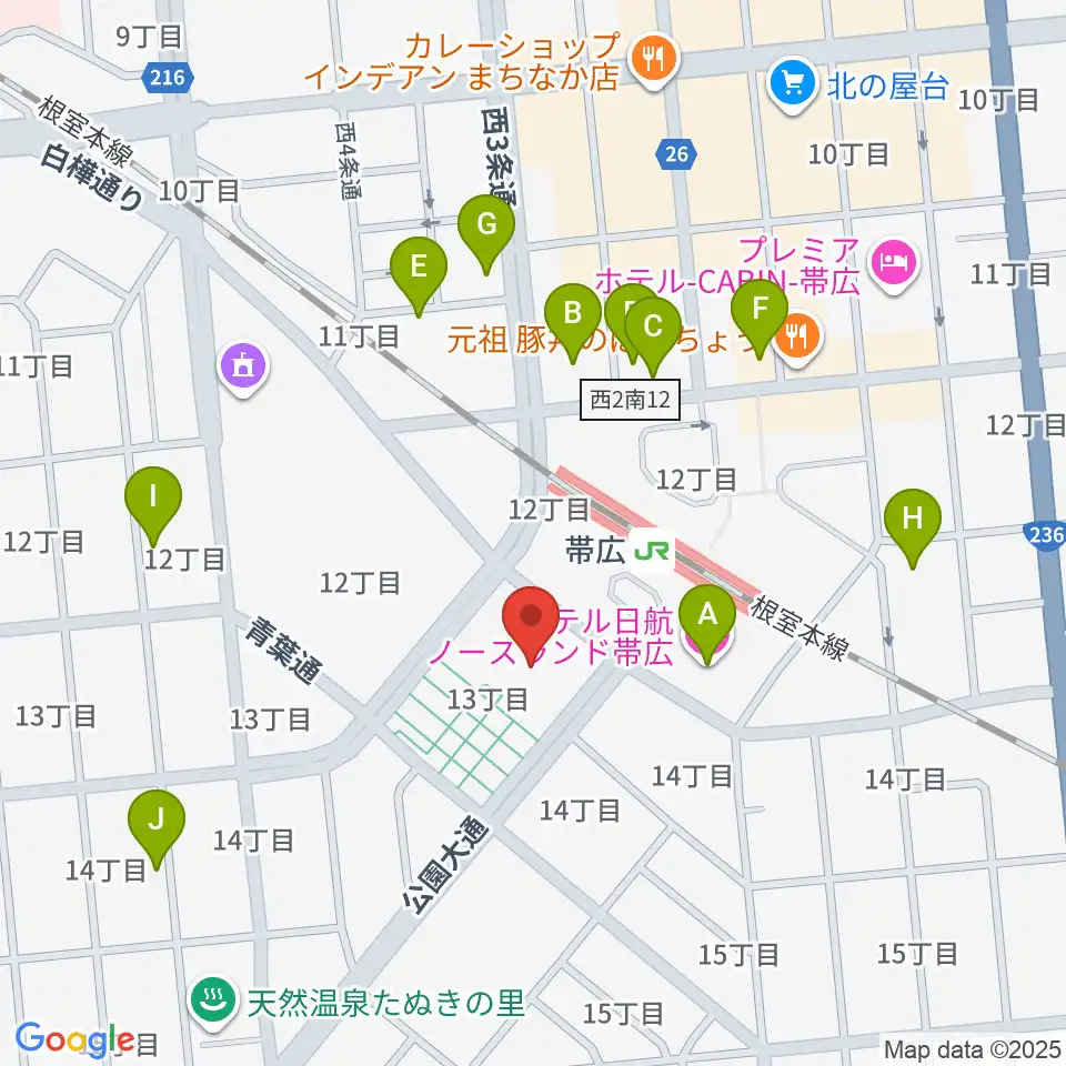 とかちプラザ レインボーホール周辺のホテル一覧地図
