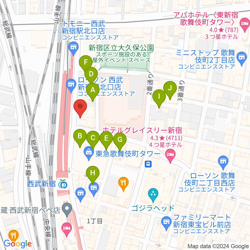 スタジオミュージックシティ周辺のホテル一覧地図