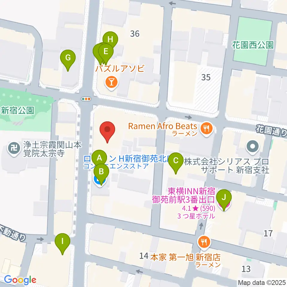 御苑音楽スタジオ周辺のホテル一覧地図