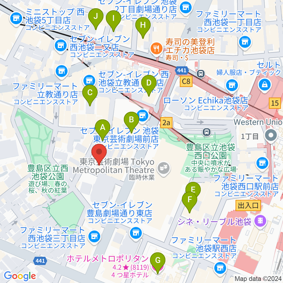 池袋フィールド周辺のホテル一覧地図