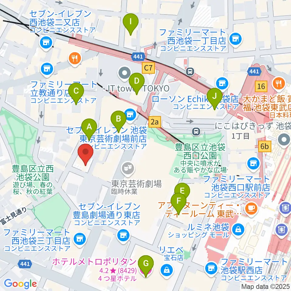 池袋フィールド周辺のホテル一覧地図