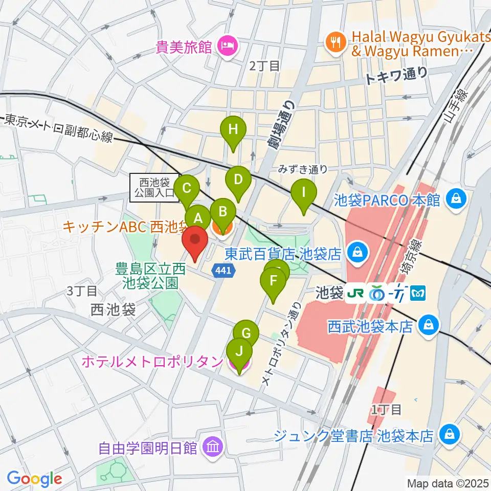 池袋フィールド周辺のホテル一覧地図