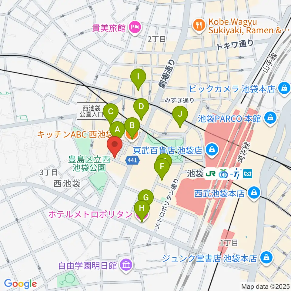 池袋フィールド周辺のホテル一覧地図