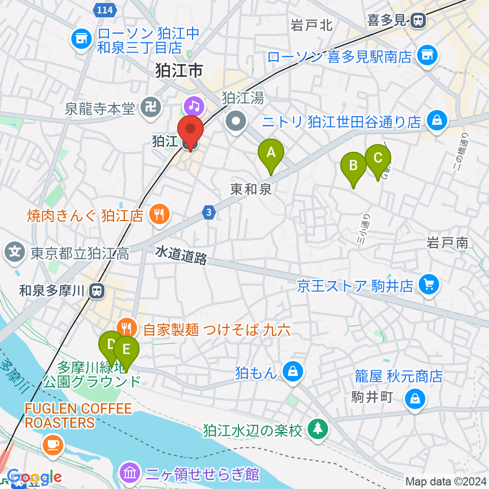 狛江スタジオBEN辿（ベンテン）周辺のホテル一覧地図