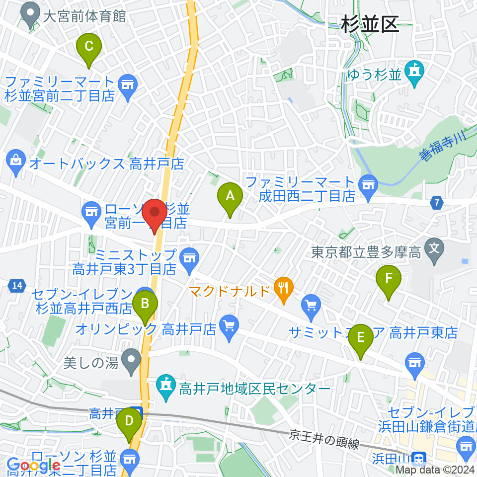 高井戸音楽スクール＆スタジオ周辺のホテル一覧地図