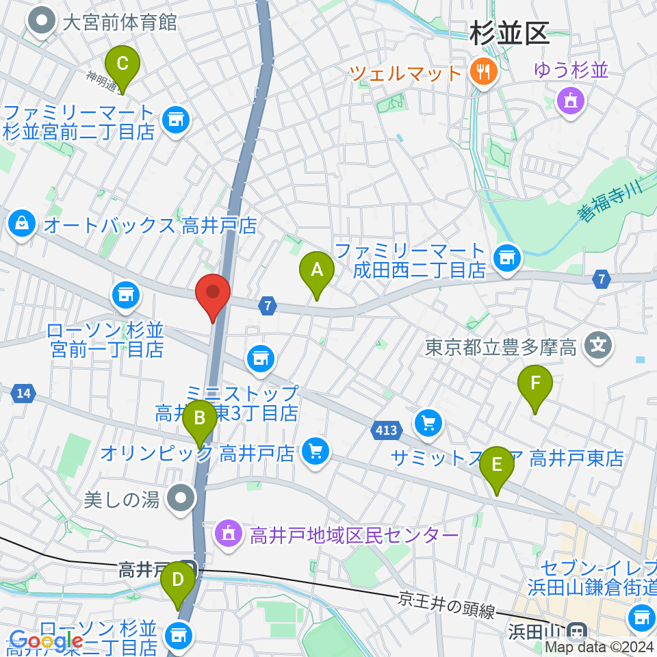 高井戸音楽スクール＆スタジオ周辺のホテル一覧地図