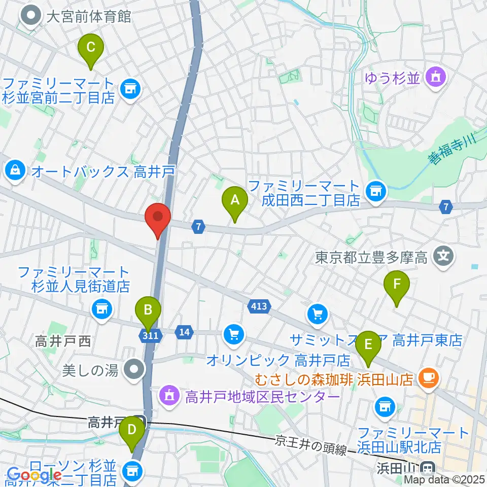 高井戸音楽スクール＆スタジオ周辺のホテル一覧地図