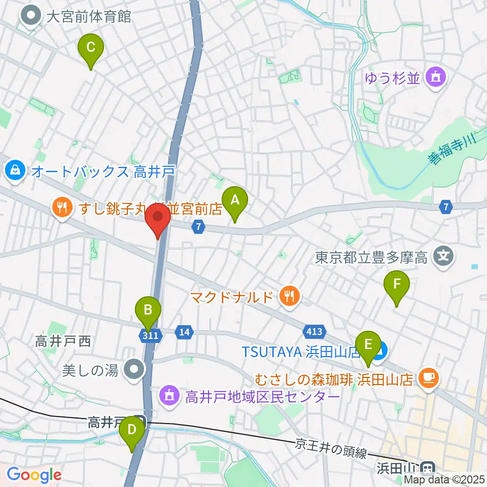 高井戸音楽スクール＆スタジオ周辺のホテル一覧地図