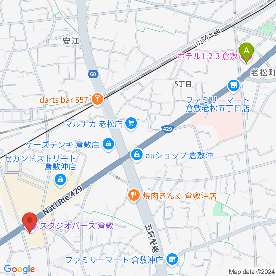 倉敷スタジオバース周辺のホテル一覧地図