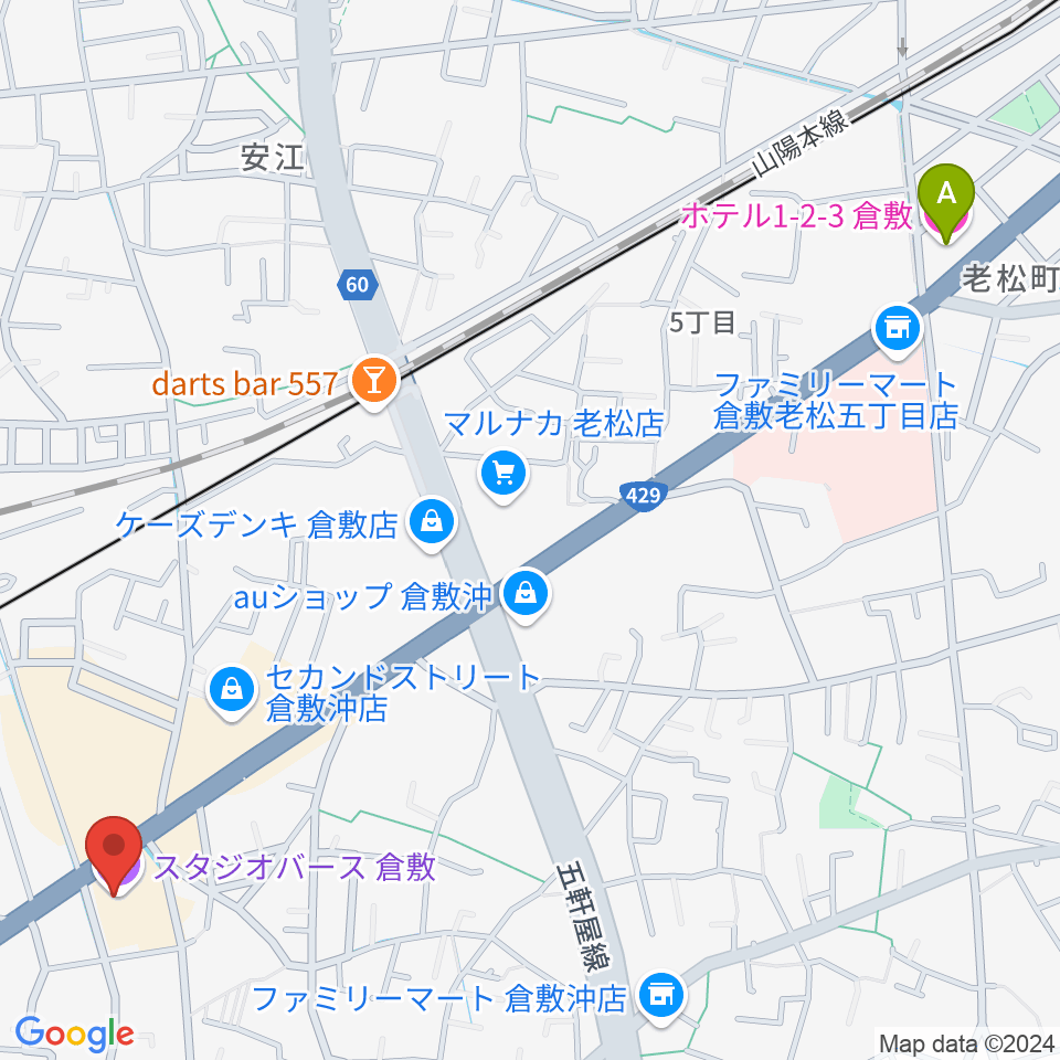 倉敷スタジオバース周辺のホテル一覧地図