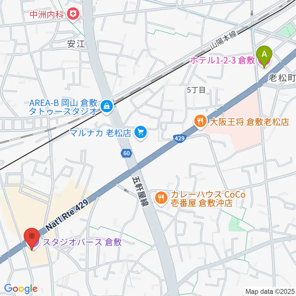倉敷スタジオバース周辺のホテル一覧地図