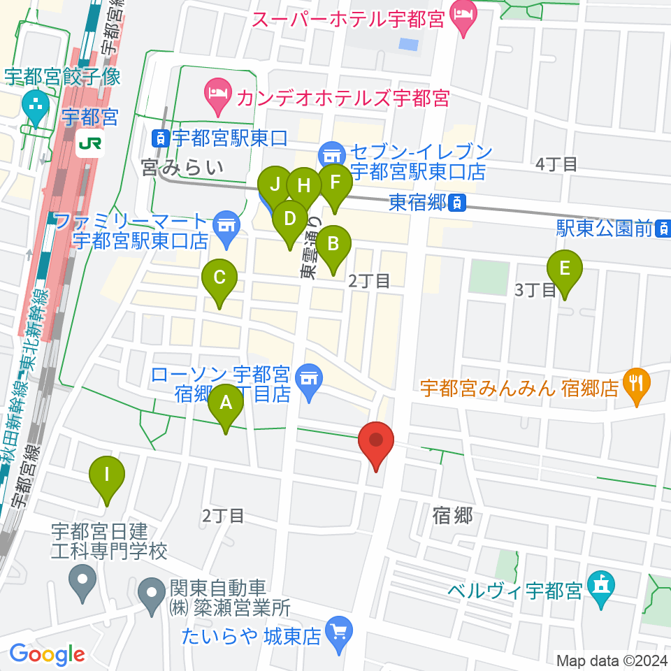 宇都宮センター ヤマハミュージック周辺のホテル一覧地図