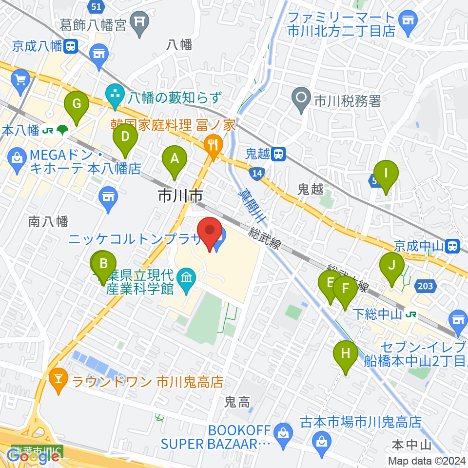 島村楽器 市川コルトンプラザ店周辺のホテル一覧地図