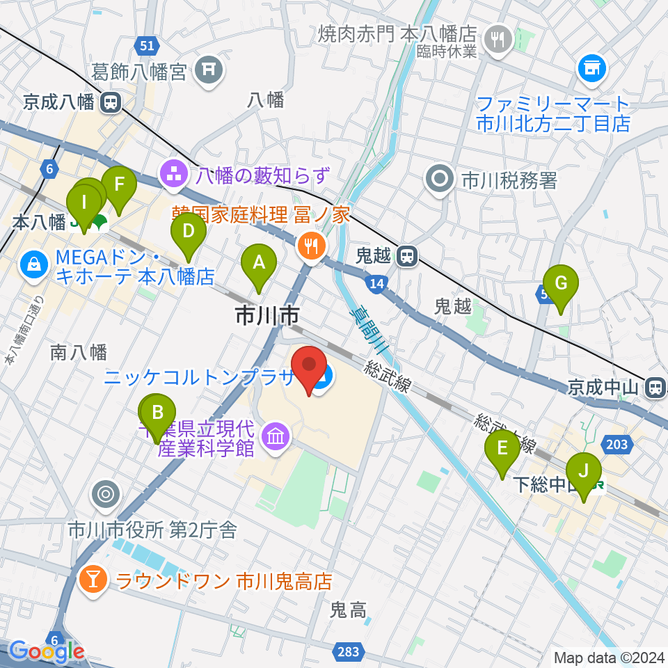 島村楽器 市川コルトンプラザ店周辺のホテル一覧地図