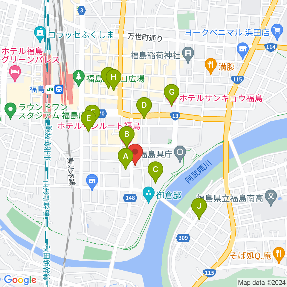 カワイ福島ショップ周辺のホテル一覧地図