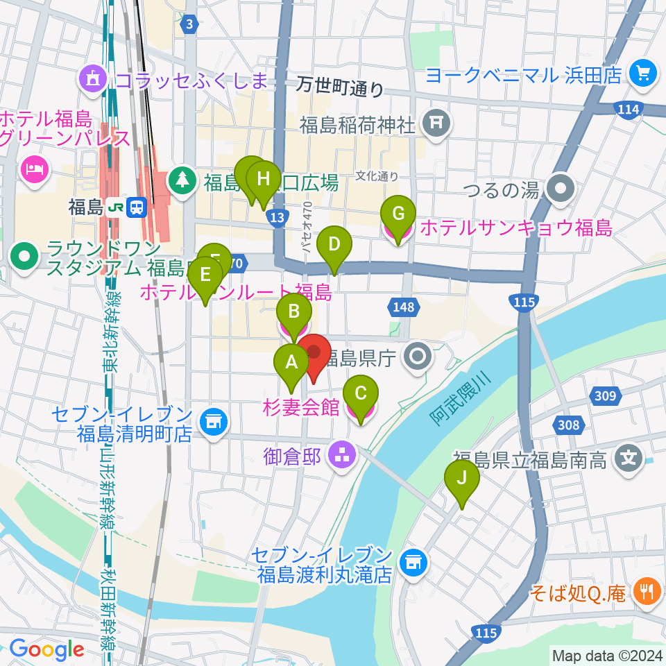 カワイ福島ショップ周辺のホテル一覧地図