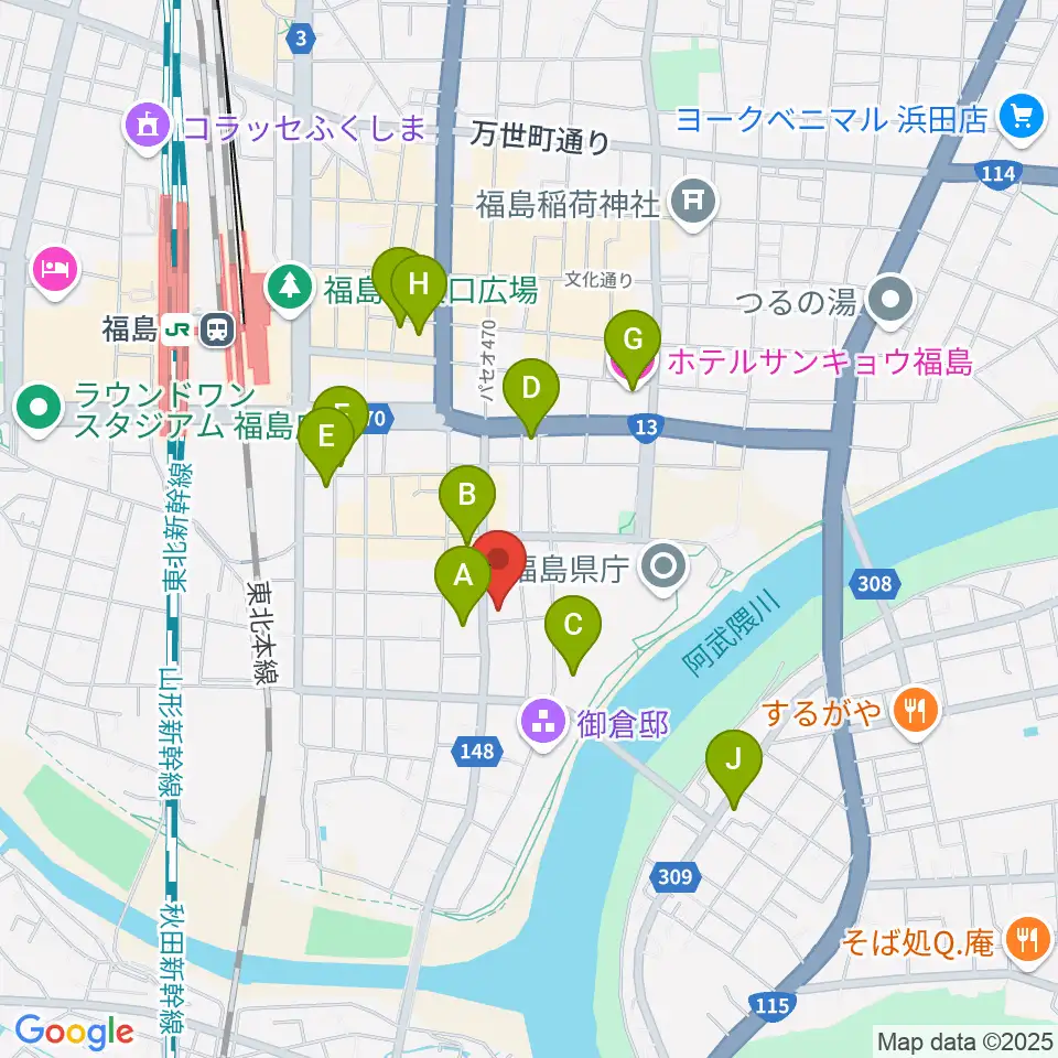 カワイ福島ショップ周辺のホテル一覧地図
