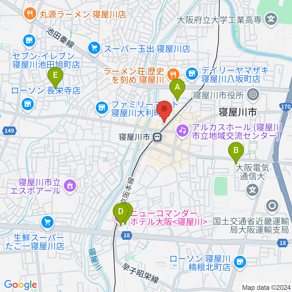 大東楽器 寝屋川店周辺のホテル一覧地図