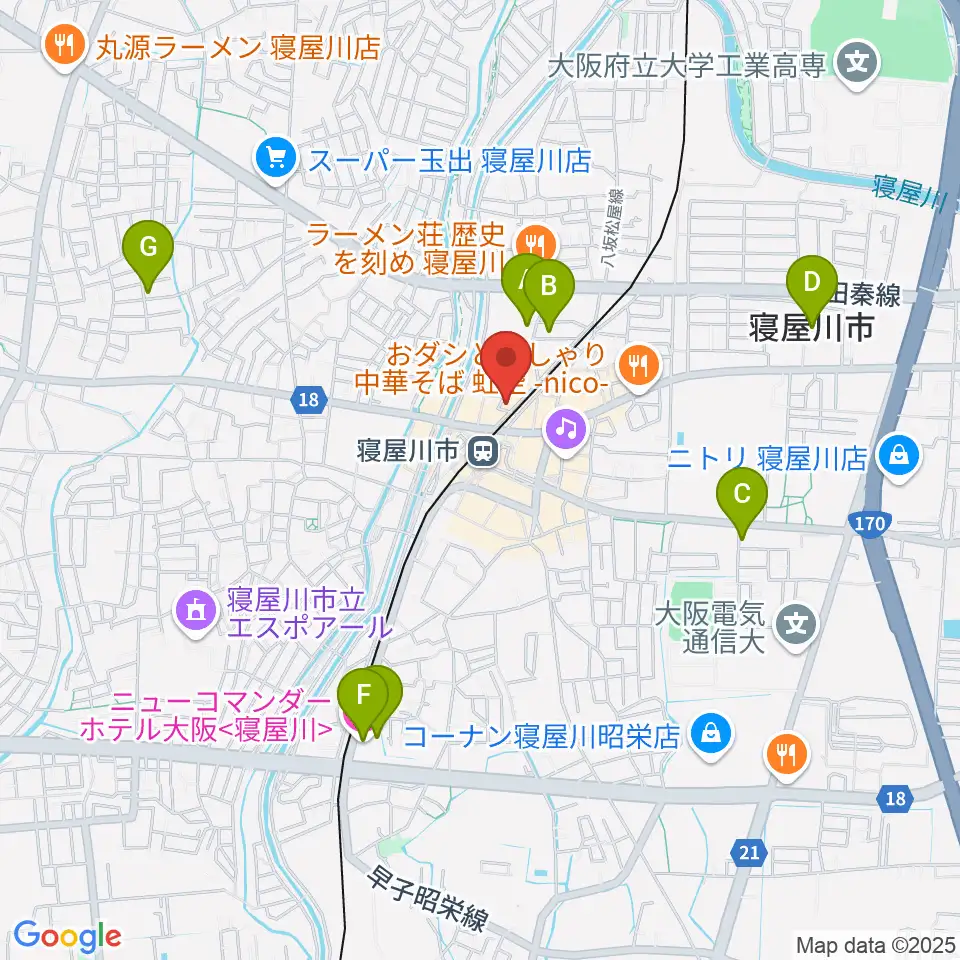 大東楽器 寝屋川店周辺のホテル一覧地図