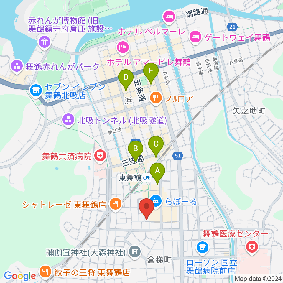 カワイ舞鶴ショップ周辺のホテル一覧地図