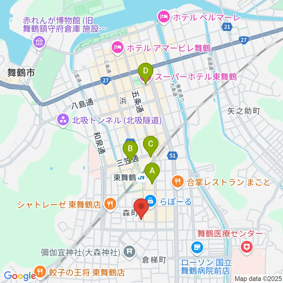 カワイ舞鶴ショップ周辺のホテル一覧地図