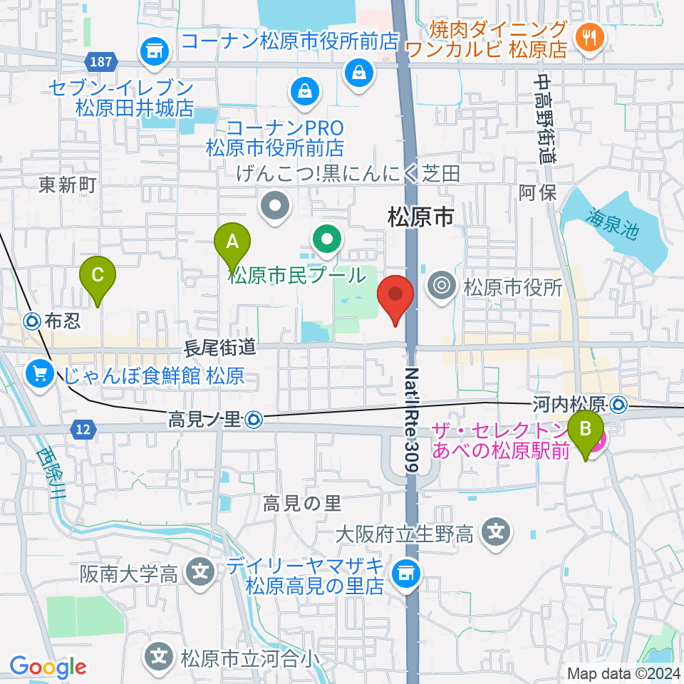 カワイ松原ショップ周辺のホテル一覧地図