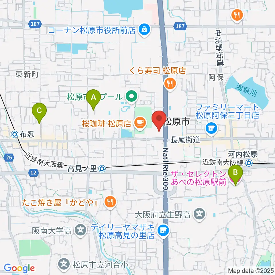 カワイ松原ショップ周辺のホテル一覧地図