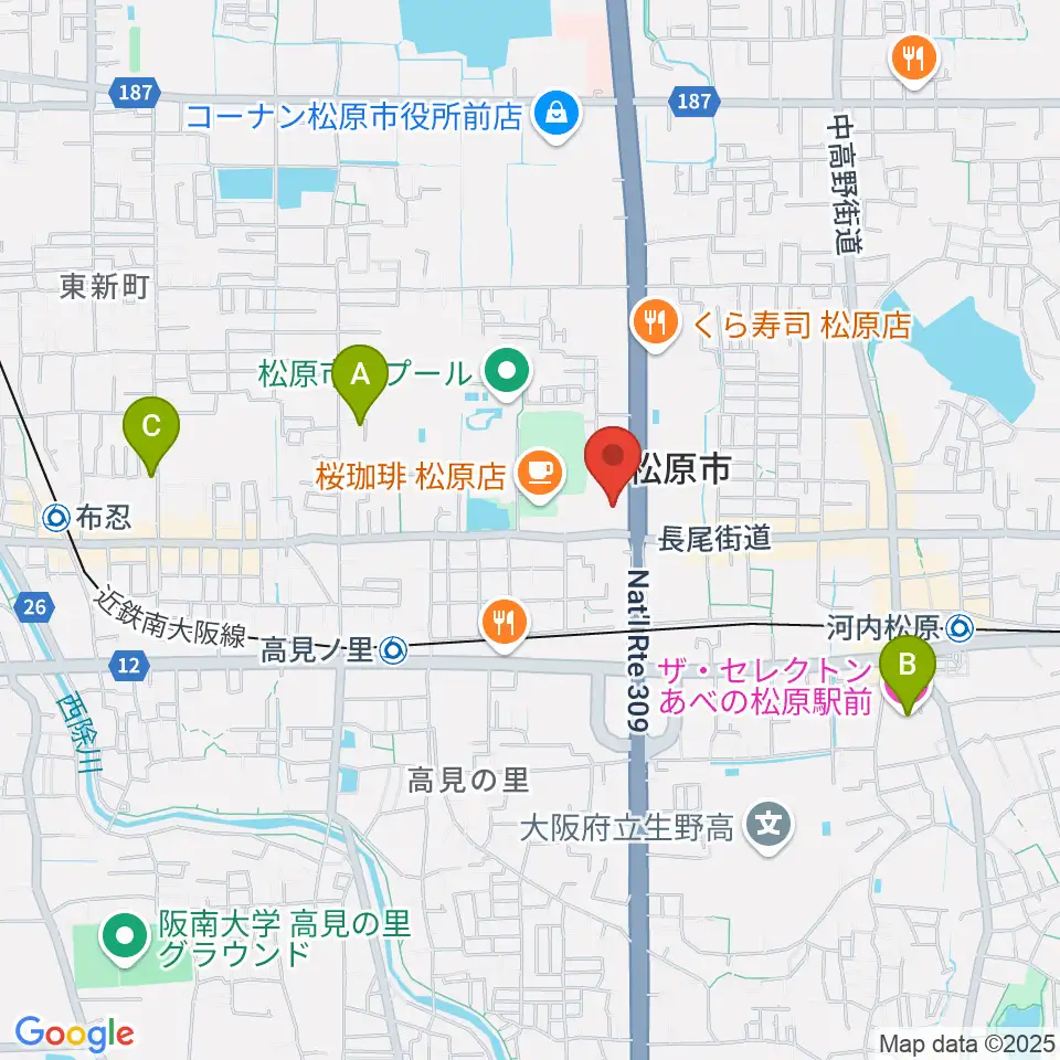 カワイ松原ショップ周辺のホテル一覧地図