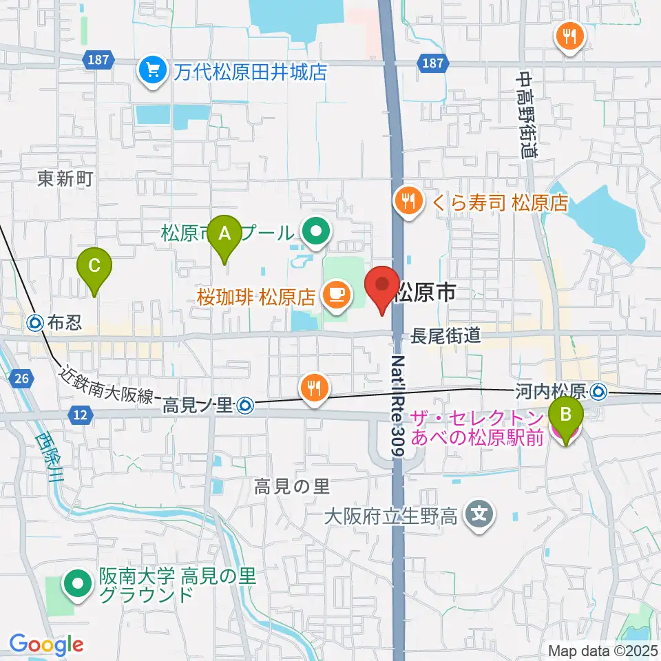 カワイ松原ショップ周辺のホテル一覧地図