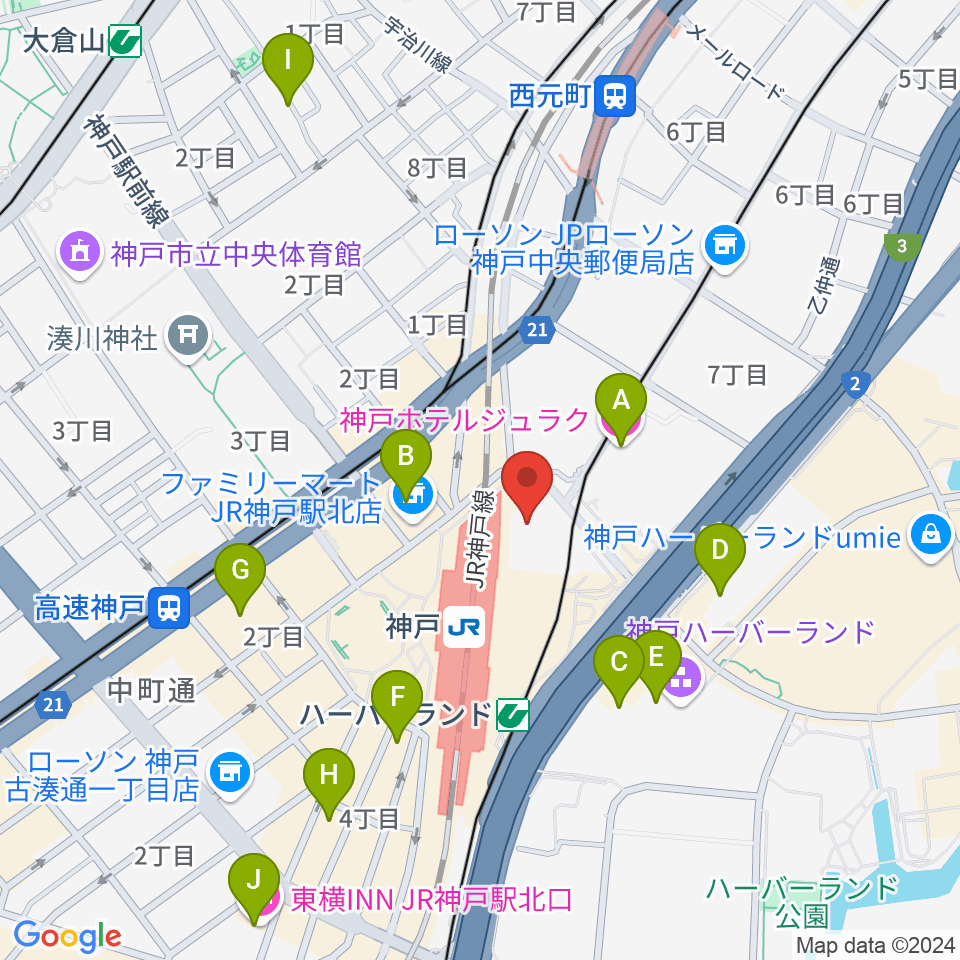 カワイ神戸ショップ周辺のホテル一覧地図