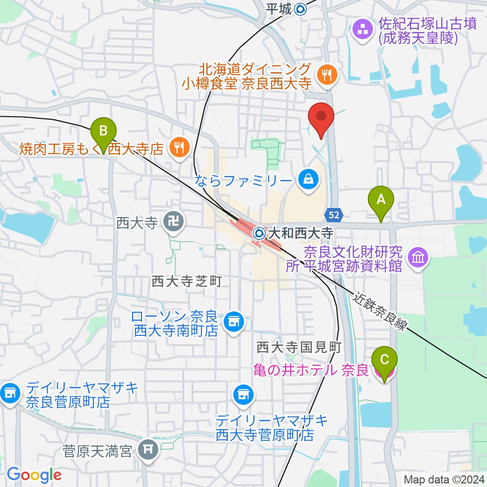 カワイ奈良ショップ周辺のホテル一覧地図