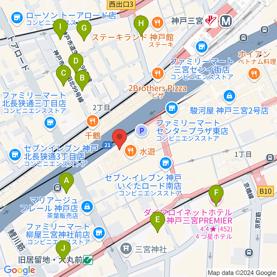 神戸三宮リードマン周辺のホテル一覧地図