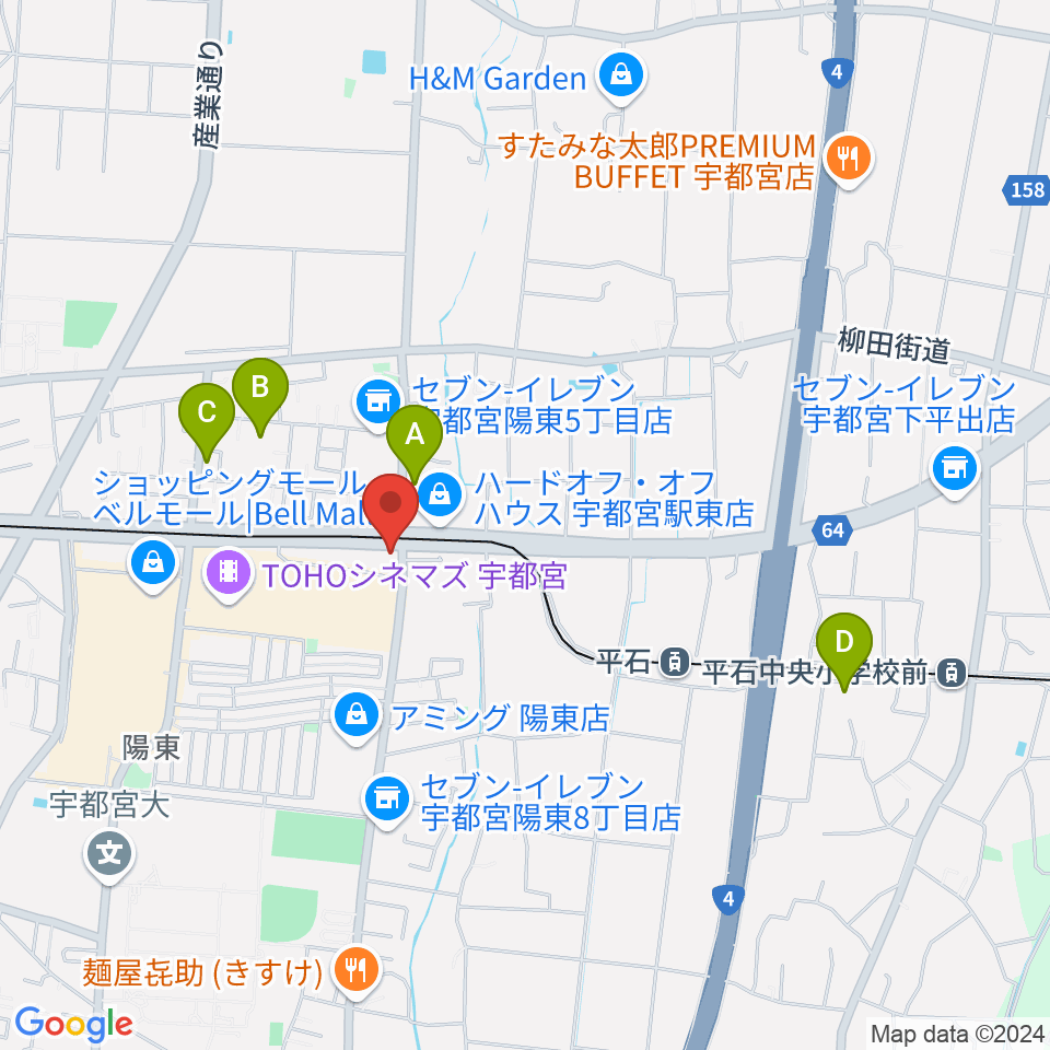 カワイ宇都宮ショップ周辺のホテル一覧地図