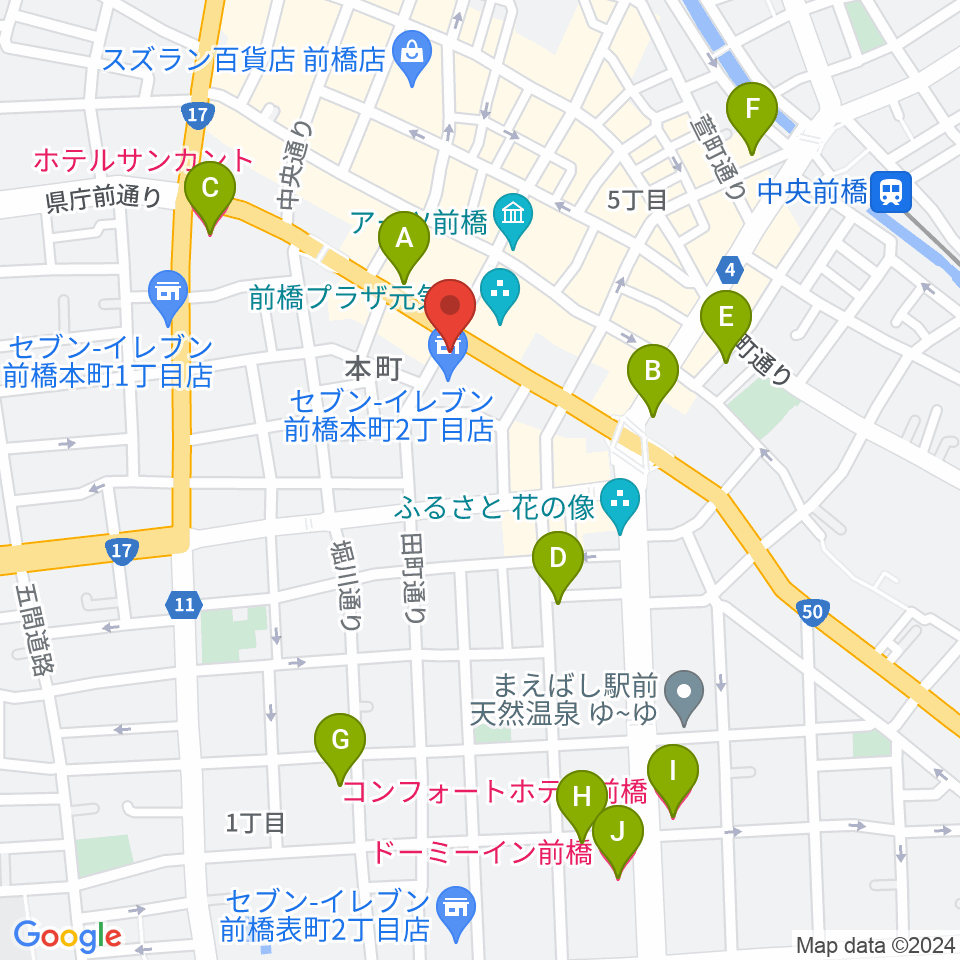 カワイ前橋ショップ周辺のホテル一覧地図