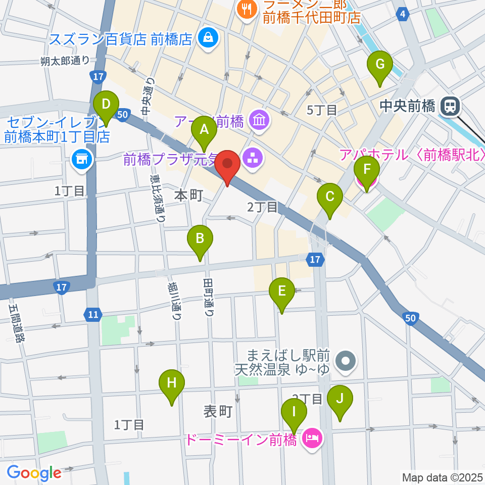 カワイ前橋ショップ周辺のホテル一覧地図