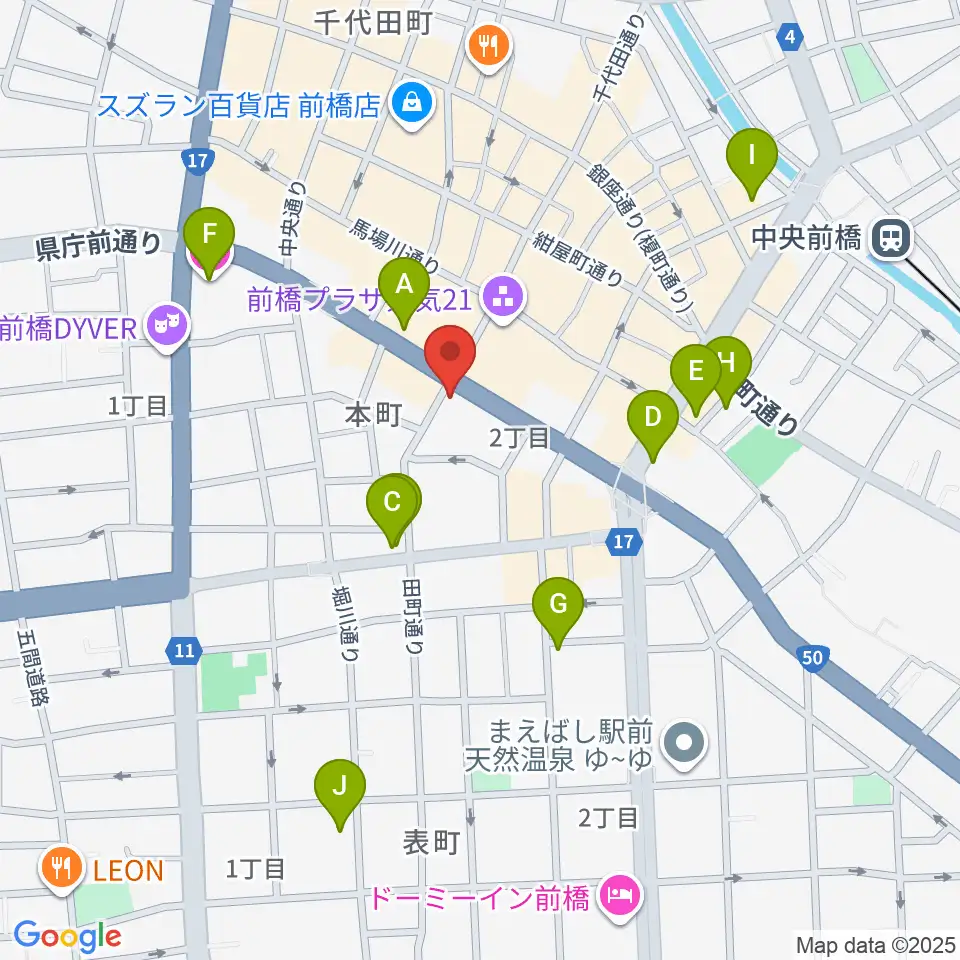 カワイ前橋ショップ周辺のホテル一覧地図