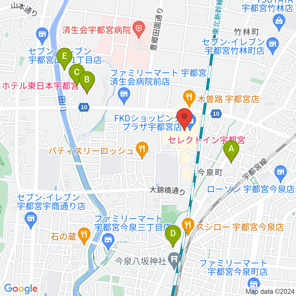 島村楽器 FKD宇都宮店周辺のホテル一覧地図